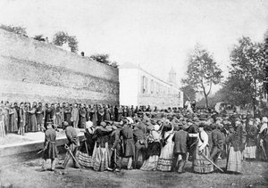Rekreace masakru 62 rukojmích na Rue Haxo, Belleville, Paříž, 1871