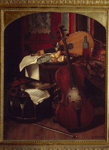 Zátiší s hudebními nástroji. Obraz Eugena Apperta (1814 - 1867)
