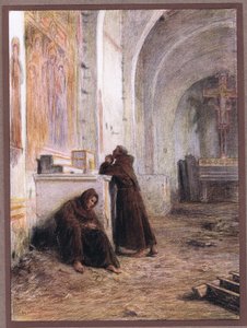 Mnich Giles a jeho společník omdlévají hlady v opuštěném kostele, 1919 od Eugene Burnand
