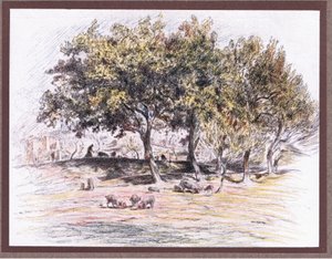 Mnich Juniper uřízne nohu praseti, aby ji dal nemocnému muži, 1919 od Eugene Burnand
