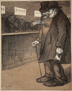 Dva starší pánové procházející kolem zavřených pultů, ilustrace z 
