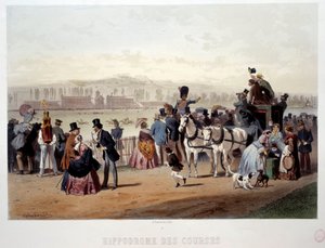 Pohled na dostihovou dráhu v Bois de Boulogne Litografie od Eugena Guerarda (1821-1866) 19. století. Paříž, Musee Carnavalet od Eugene Charles Francois Guerard
