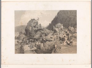 Cestující na průsmyku Tête Noire mezi Martigny a Chamonix Passage de la Tete Noire (název na objektu) Tváře ve Švýcarsku a Savoy (název série) La Suisse et la Savoie (název série na objektu) od Eugene Ciceri