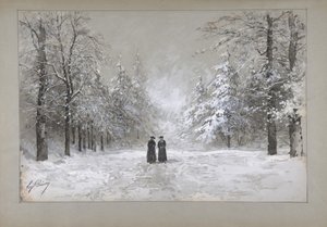Zimní scéna se dvěma muži, 1830-90. od Eugene Ciceri