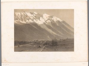 Pohled na Chamonix na úpatí Mont Blancu Le Mont Blanc et Chamonix (název na objektu) La Suisse et la Savoie (název série) Tváře ve Švýcarsku a Savojsku (název série na objektu) od Eugene Ciceri