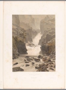 Pohled na vodopád Barberine poblíž Vallorcine Cascade de Barberine (název na objektu) Památky ve Švýcarsku, Savojsku a Tyrolsku (název série) La Suisse, la Savoie et le Tyrol (název série na objektu) od Eugene Ciceri