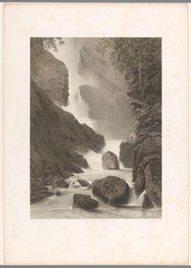 Pohled na vodopád Chède Cascade de Chède (název na objektu) La Suisse et la Savoie (název série) Tváře ve Švýcarsku a Savojsku (název série na objektu) od Eugene Ciceri