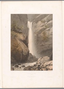 Pohled na vodopád Dard Cascade du Dard (název na objektu) Památky ve Švýcarsku, Savojsku a Tyrolsku (název série) La Suisse, la Savoie et le Tyrol (název série na objektu)