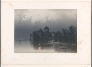 Pohled na hrad Chillon na Ženevském jezeře Château de Chillon (název na objektu) Tváře ve Švýcarsku a Savoy (název série) La Suisse et la Savoie (název série na objektu) od Eugene Ciceri