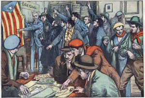 Katalánští separatisté připravují své spiknutí v Paříži. Ilustrace Damblans. V „Le Pelerin“ z 28. listopadu od Eugene Damblans