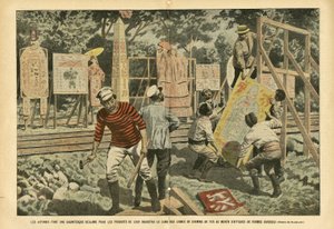 Ilustrace Eugene Damblans (1865-1945) v Le Pelerin, 3. 9. 2005 - Japonci si dělají gigantický nárok na výrobky svého průmyslu podél železničních tratí s plakáty různých tvarů - Reklama, Japonsko, Železniční vlak, Plakáty Plakáty od Eugene Damblans