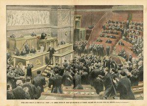 Ilustrace Eugene Damblans (1865-1945) v Le Pelerin, 6. 11. 4 - Po urážce papeže a kříže urazil M. Combes M. Ribota, který sestoupil z pódia, za povzbuzování dvou třetin poslanců - Sněmovna Zástupce Hemicycle, Fighting, Righting od Eugene Damblans