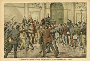 Ilustrace Eugene Damblans (1865-1945) v Le Pelerin, 26. 11. 05 - Stávka arzenálů V Toulonu se grevisté snaží vzdorovat rentu svých soudruhů - Social, Greve, Architecture Urbanism, Maritime Marine Nautical Balneaire, Toulon, Arsenal ar od Eugene Damblans
