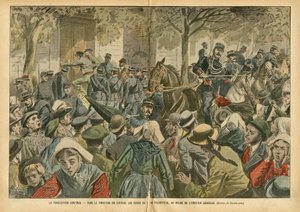 Ilustrace Eugene Damblans (1865-1945) v Le Pelerin, 27.10.07 - Pronásledování pokračuje Ve Finistere jsou uzdravení jejich presbytáře vypuzeni uprostřed všeobecných emocí - Náboženství Víra, Bretaň, Dav, Katolicismus, Finistere - S od Eugene Damblans