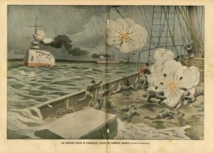 Ilustrace Eugene Damblans (1865-1945) v Le Pelerin, 28/02/04 - Ruské křižníky Vladivostoku potopily japonský transport - Armee, Námořní mořské pobřeží, Rusko-japonská válka, Válečné lodě, Vladivostok - Námořníci, námořníci od Eugene Damblans