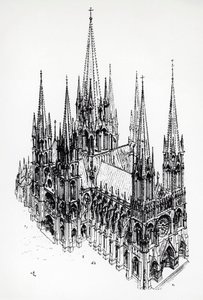 Izometrický pohled na ideální katedrálu, kresba Eugena Emmanuela Viollet-le-Duc (1814-1879) ze Slovníku francouzské architektury 11. až 16. století
