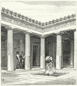 Dórský dvůr starověkého řeckého domu od Eugene Emmanuel after Viollet le Duc