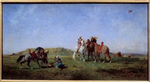 Lov sokola v Alžírsku Malba Eugena Fromentina (1820-1876) 19. století Slunce. 0,45x0,85m