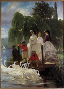 Le repas des swans Obraz Eugena Girauda (1806-1881) 1865 Paříž, dekorativní umění - Labutě aneb krmení labutí. Obraz Eugena Girauda (1806-1881) 1865. Muzeum umění a dekorací, Paříž
