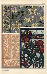Columbine, Aquilegia vulgaris, květinové vzory pro tapety, vitráže a dlaždice od Eugene Grasset