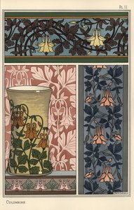 Columbine květina, Aquilegia vulgaris, ve vzorech pro tapety, látky a vázy od Eugene Grasset