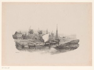 Přístav s loděmi a větrnými mlýny Platit kanál Memories of Eugène Isabey (název série) Souvenirs d