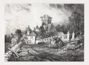 Malebné a romantické cesty ve starověké Francii, Auvergne: Château de Pesteil v Polminhacu od Eugene Isabey