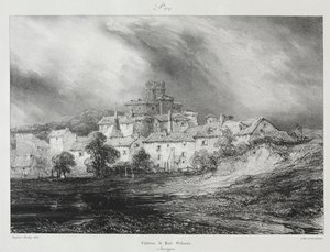 Malebné a romantické cesty ve starověké Francii, Auvergne: Château de Pont-Gibaud od Eugene Isabey