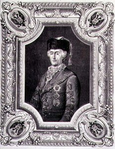 Portrét Kateřiny II. Veliké (1729-96) v cestovním kostýmu, vyrytý Stephanem Pannemakerem (1847-1930) (rytina) od Eugene Joseph (after) Viollat