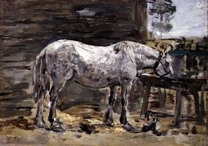 A Horse Drinking, cca 1885-90 (olej na panelu) od Eugene Louis Boudin