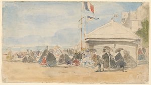 Plážový dům s vlajkami v Trouville, c. 1865. od Eugene Louis Boudin