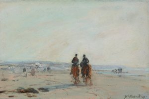 Dva jezdci na pláži, c.1864-68 (pastel na papíře položený na papíře) od Eugene Louis Boudin