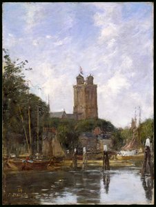 Dordrecht, Velký kostel z kanálu, 1884 od Eugene Louis Boudin
