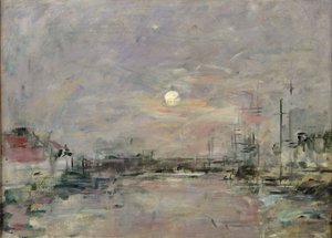 Soumrak v obchodním doku v Le Havre, c.1892-94 od Eugene Louis Boudin