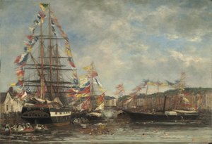 Festival v přístavu Honfleur, 1858 (olej na dřevě)