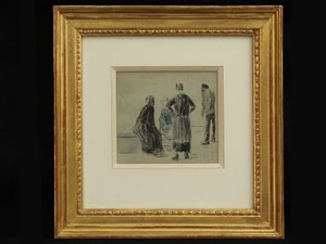 Figurky na pláži, cca 1860 (conte & akvarel na papíře) od Eugene Louis Boudin