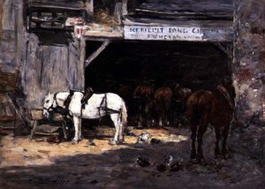 Horses for Hire in a Yard, c.1885-90 (olej na panelu) od Eugene Louis Boudin