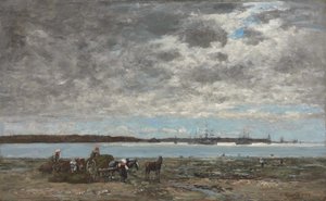 Sklizeň mořských řas, přístav Brest od Eugene Louis Boudin
