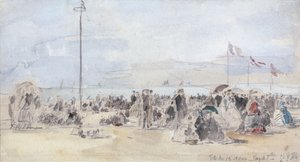 Lidé na pláži, Trouville, 1866 (wc a grafit na papíře) od Eugene Louis Boudin