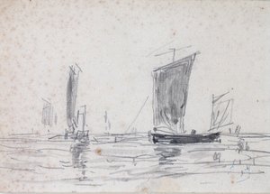 Plachetnice na moři (mytí a grafit na papíře) od Eugene Louis Boudin