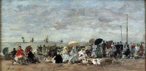 Scéna na pláži v Trouville od Eugene Louis Boudin