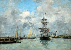 Trouville Harbour (öljy kankaalle) od Eugene Louis Boudin