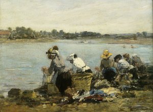 Pračky u točivého momentu; The Washerwomen v La Touque, od Eugene Louis Boudin