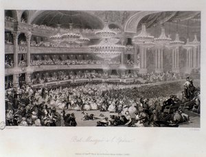 Maskenball in der Oper von Paris. Gravur von Eugene Louis Lami (1800-1890) 1843 von Eugene Louis Lami