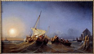 Návrat rybářů k zapadajícímu slunci Obraz Eugena Lepoittevina (1806-1870) 1835 Brest, Musee des Beaux Arts