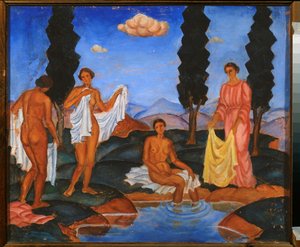 Lapači - dílo Eugeniusze Zaka (1884-1926), tempera na kartonu