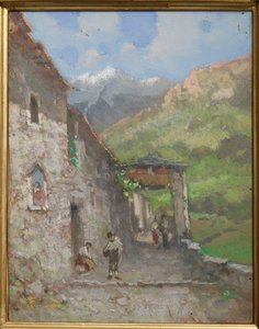 Alpine Village (olej a tempera na kartonu)