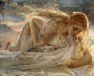 Magdaléna líbající Kristovy nohy, když je sundán z kříže, detail od Krista a Marie Magdaleny od Eugenio Prati