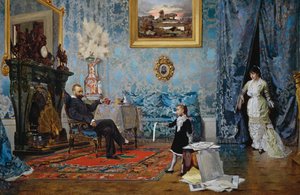 Rodina Fabricci, cca 1880, Eugenio Scomparini (1845-1913), olej na plátně, 68x187 cm, Itálie od Eugenio Scomparini