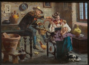 Scéna s mužem, ženou a děvčátko (olej na plátně) od Eugenio Zampighi